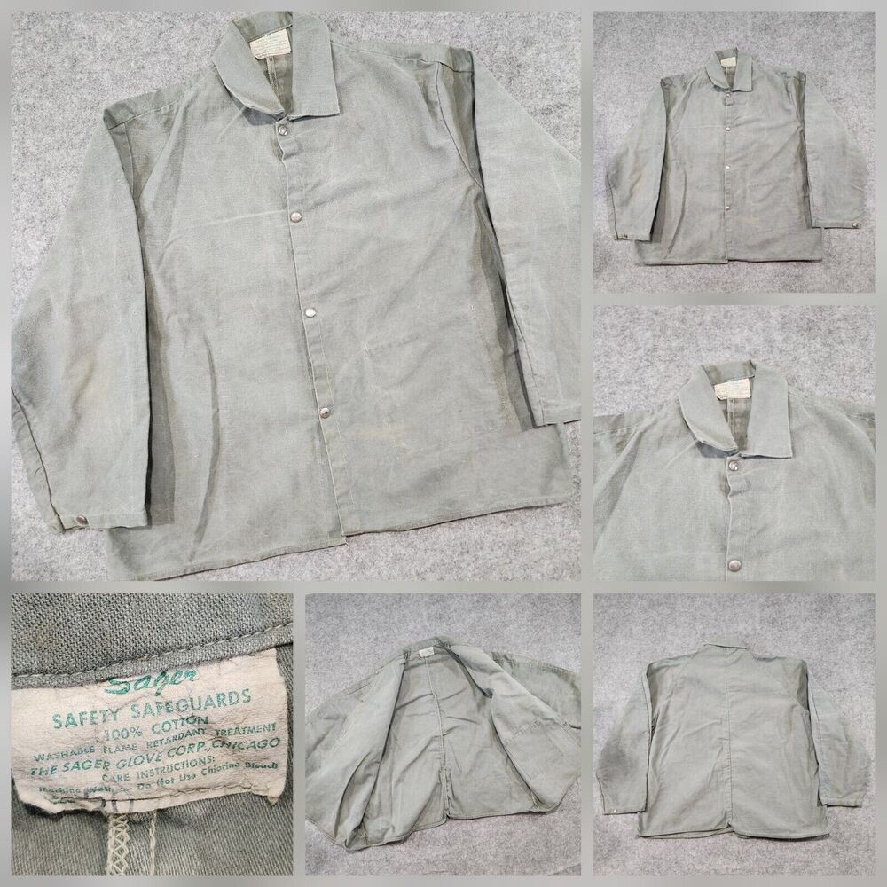 VTG 60s Sager Safety Safeguards Glove Corp Mens 50 Snap Up‎ Cotton Work Shirt